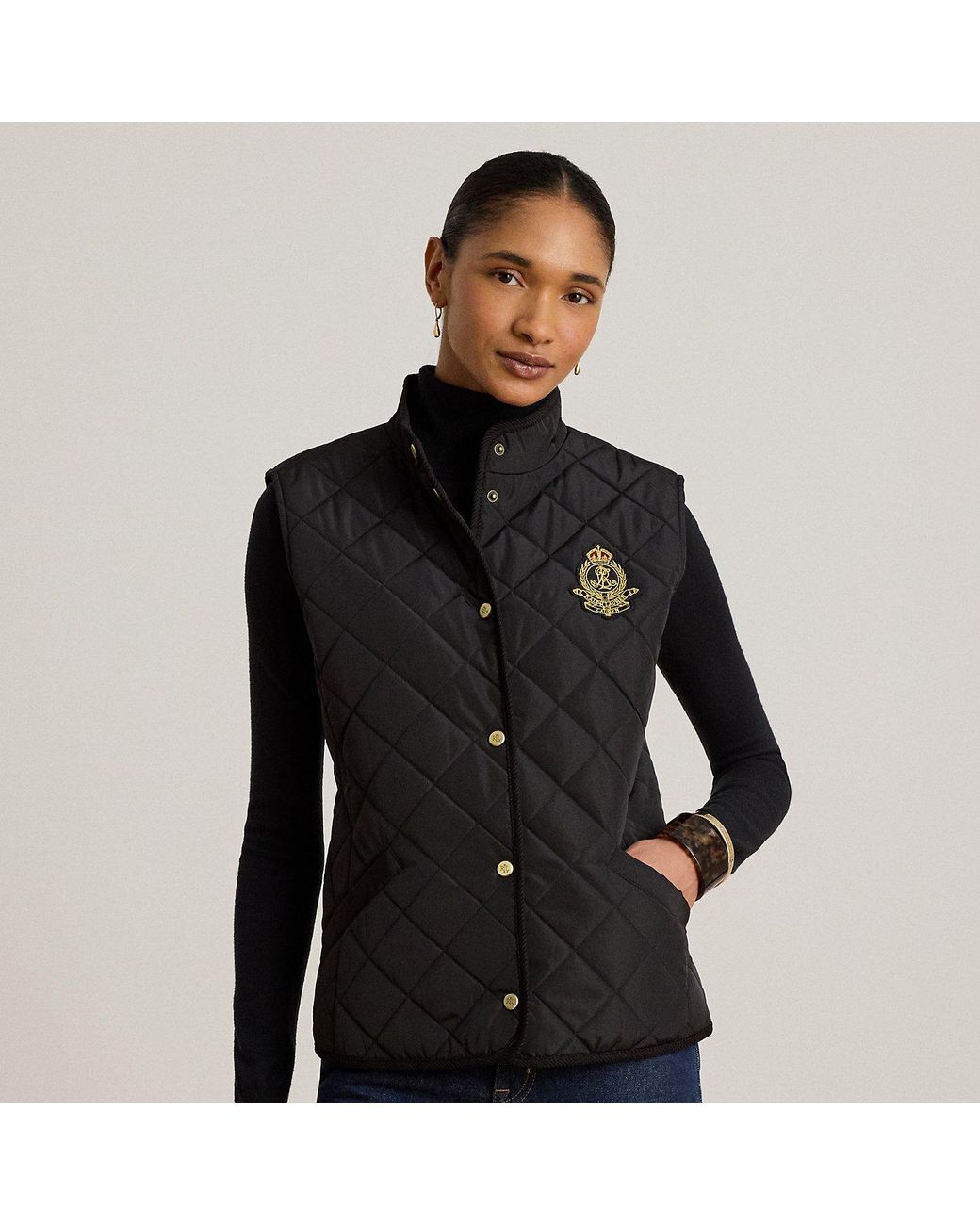Ralph Lauren Black Crest-Patch Corduroy-Trim Quilted Gilet