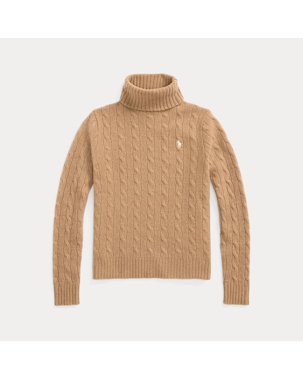 Polo Ralph Lauren Brown Wool-Cashmere Cable Roll Neck Jumper