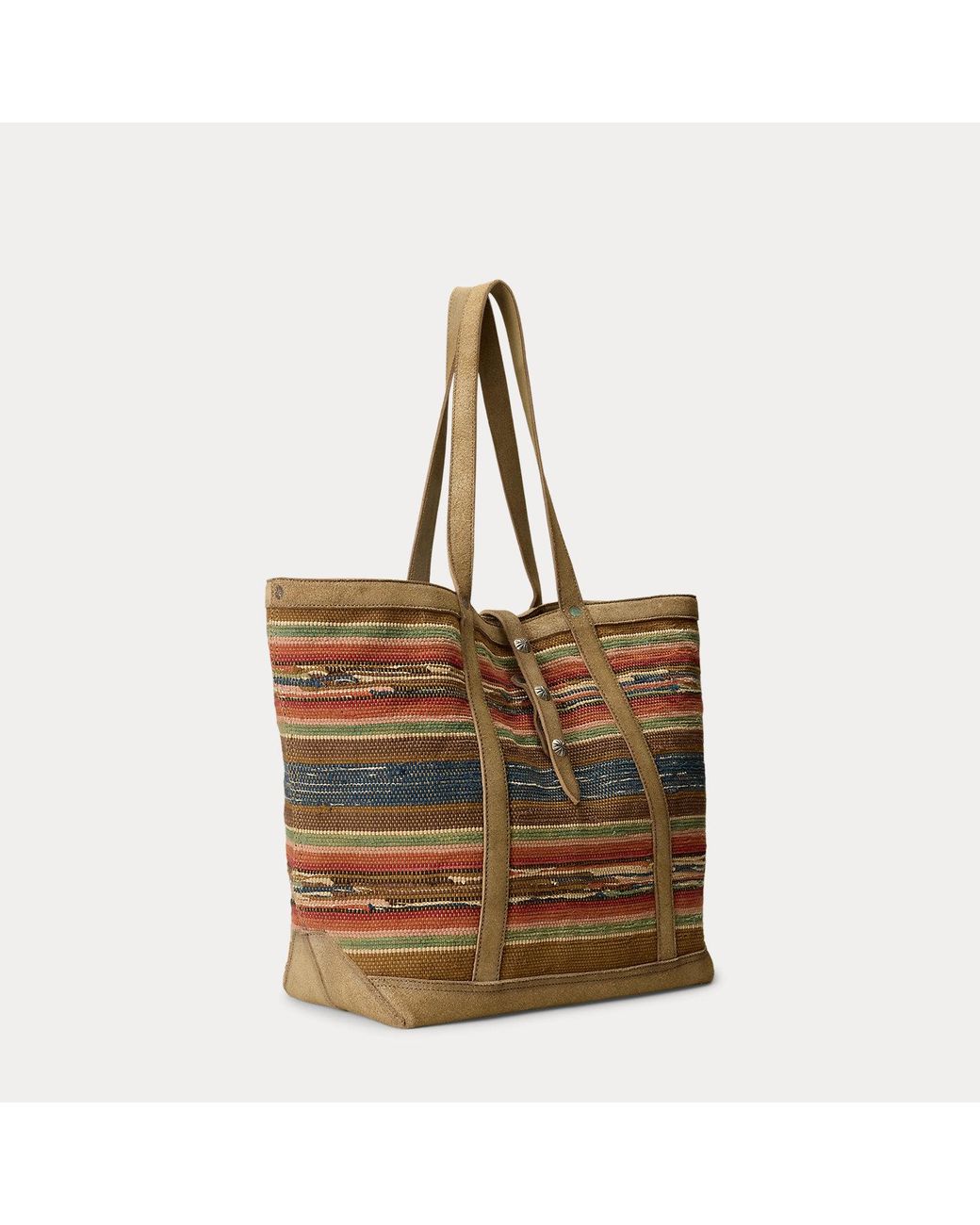 RRL Brown Suede-Trim Handwoven Jacquard Tote for men