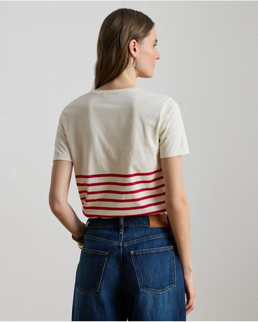 Ralph Lauren Red Gestreiftes T-Shirt Mit Logostickerei