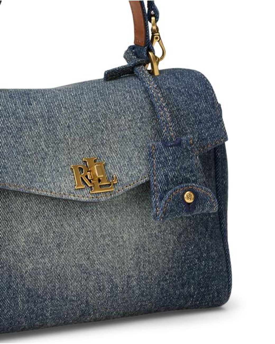 Ralph Lauren Natural Washed Denim Small Farrah Soft Satchel