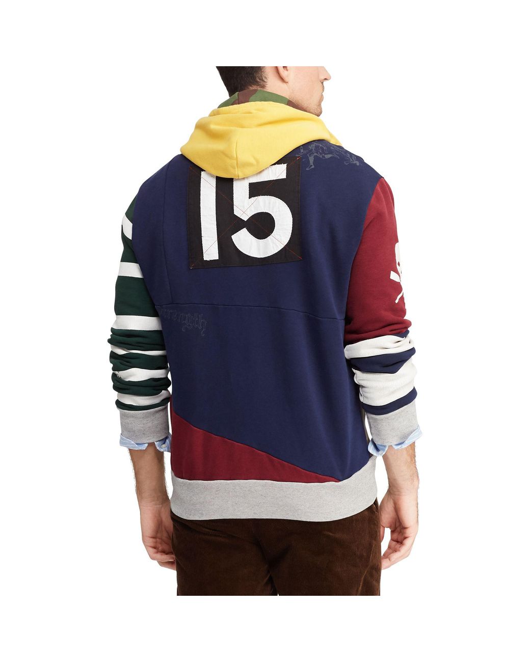 Polo Ralph Lauren Patchwork Rugby Hoodie in Blue for Men | Lyst