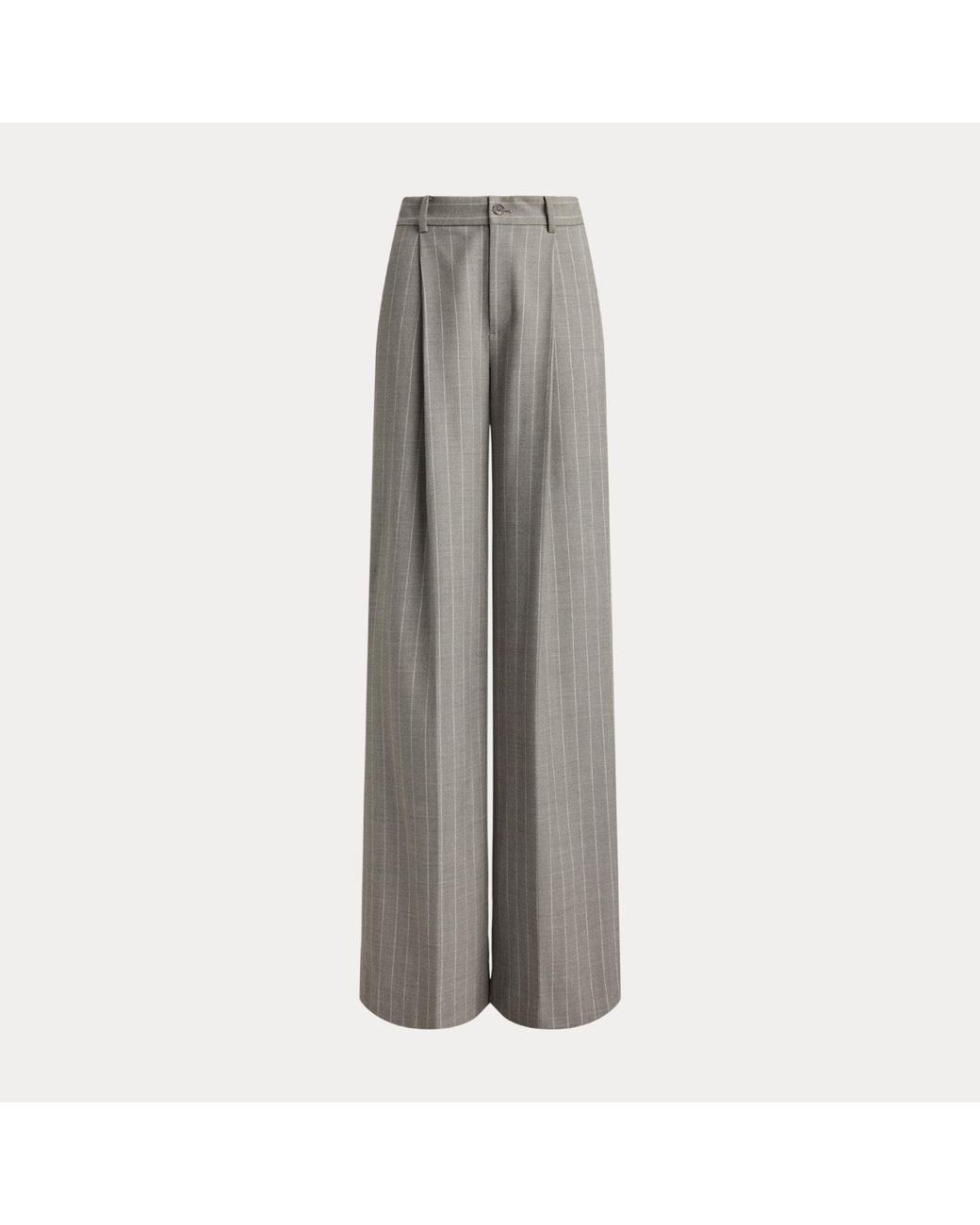 Ralph Lauren Gray Wide-Leg Pinstripe Twill Trousers