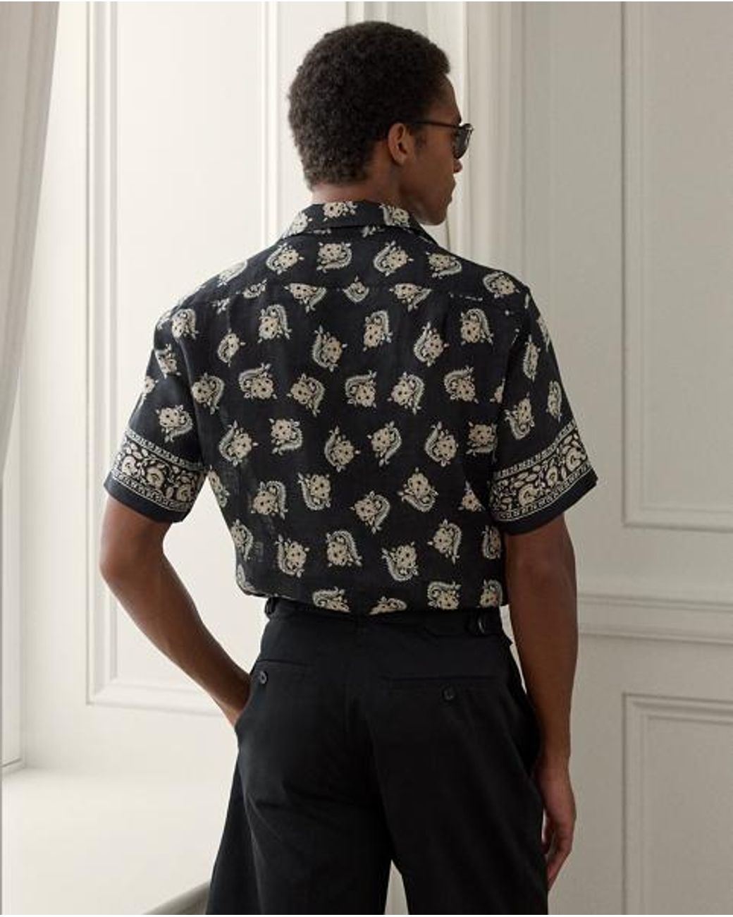 Ralph Lauren Black Printed Linen Camp Shirt for men