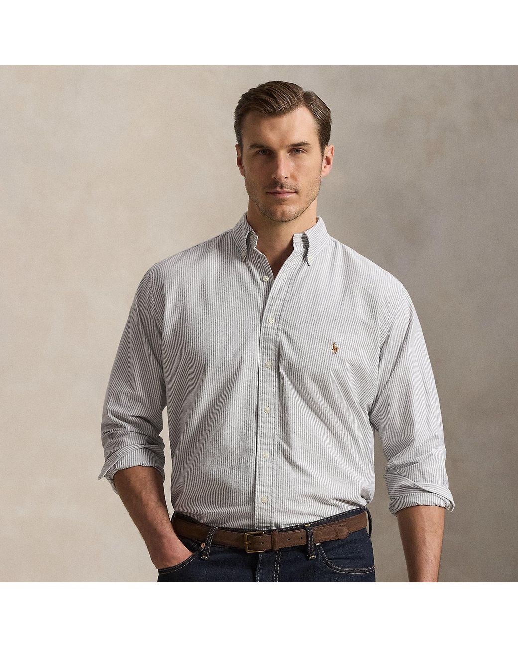 Ralph Lauren Gray Striped Oxford Shirt for men