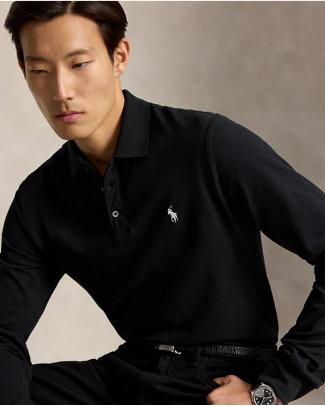 Polo Ralph Lauren Black Custom Slim Fit Stretch Mesh Polo Shirt for men