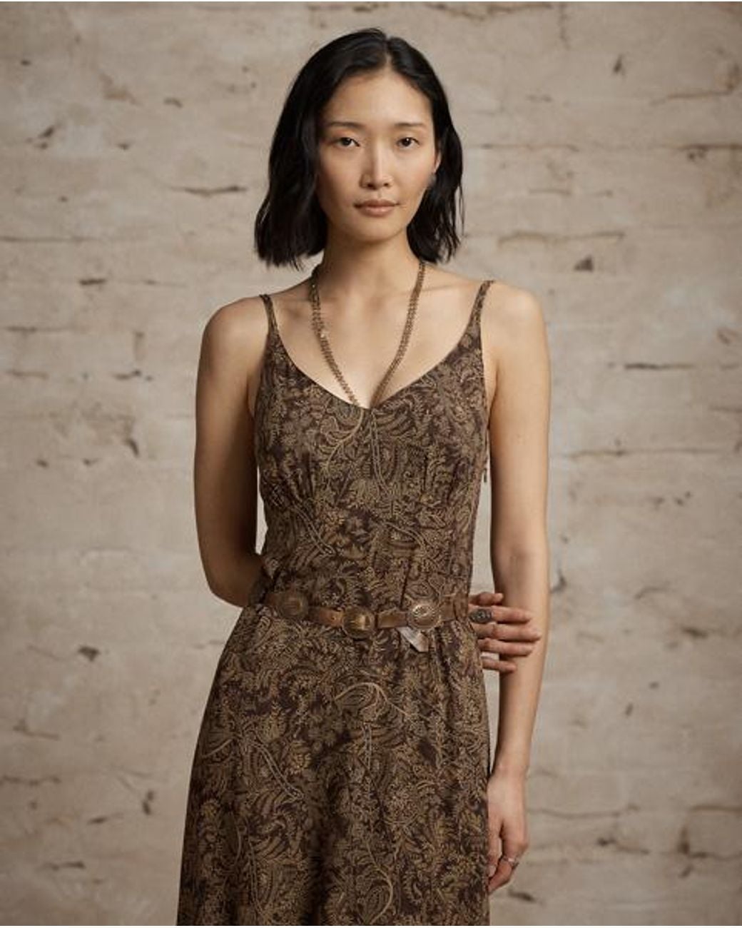 RRL Brown Paisley Silk Georgette Dress
