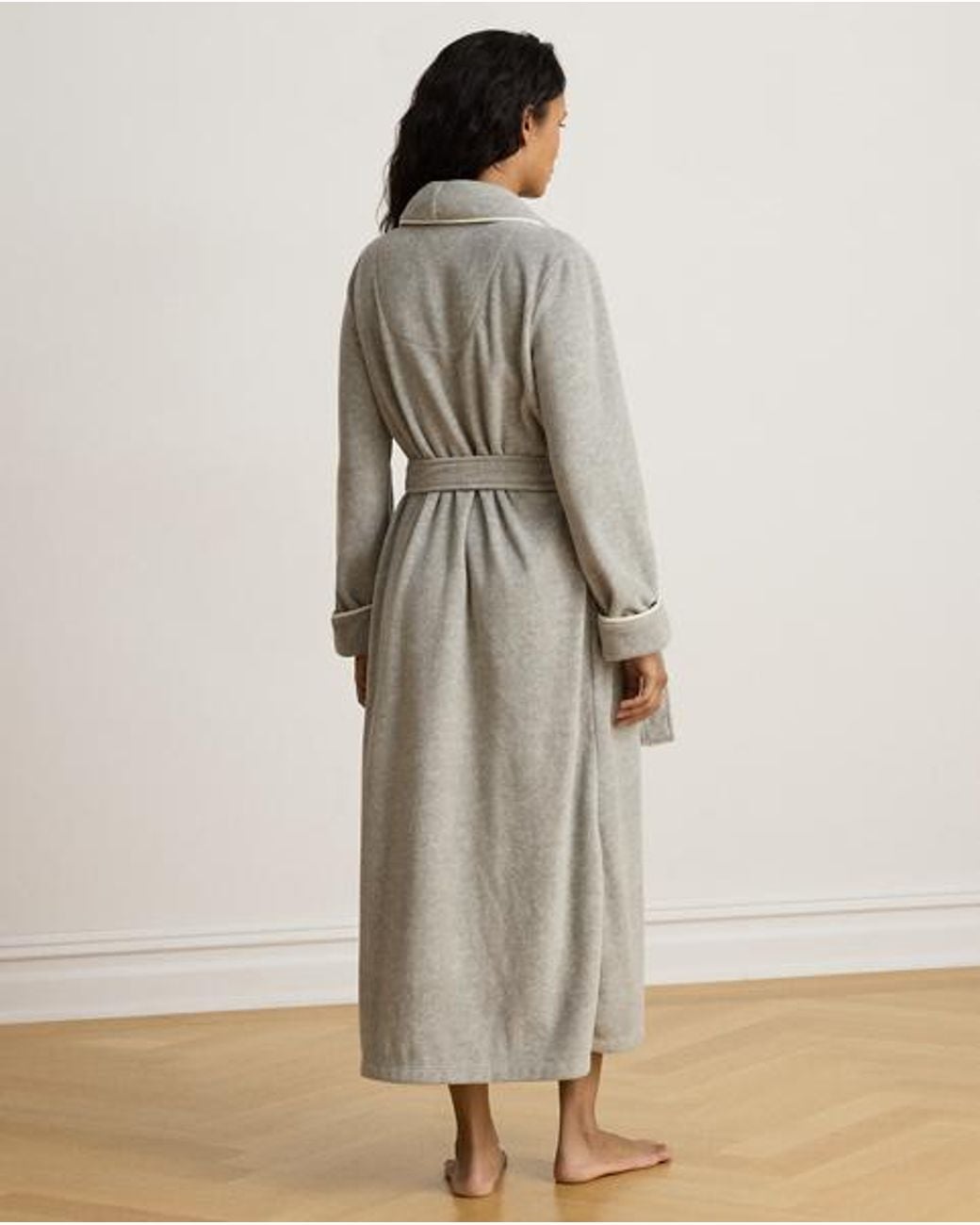 Ralph Lauren Gray Microfleece Long Shawl-Collar Robe