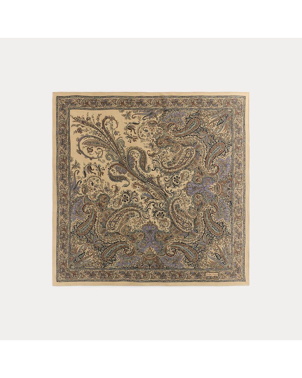Ralph Lauren White Paisley Crepe De Chine Square Scarf