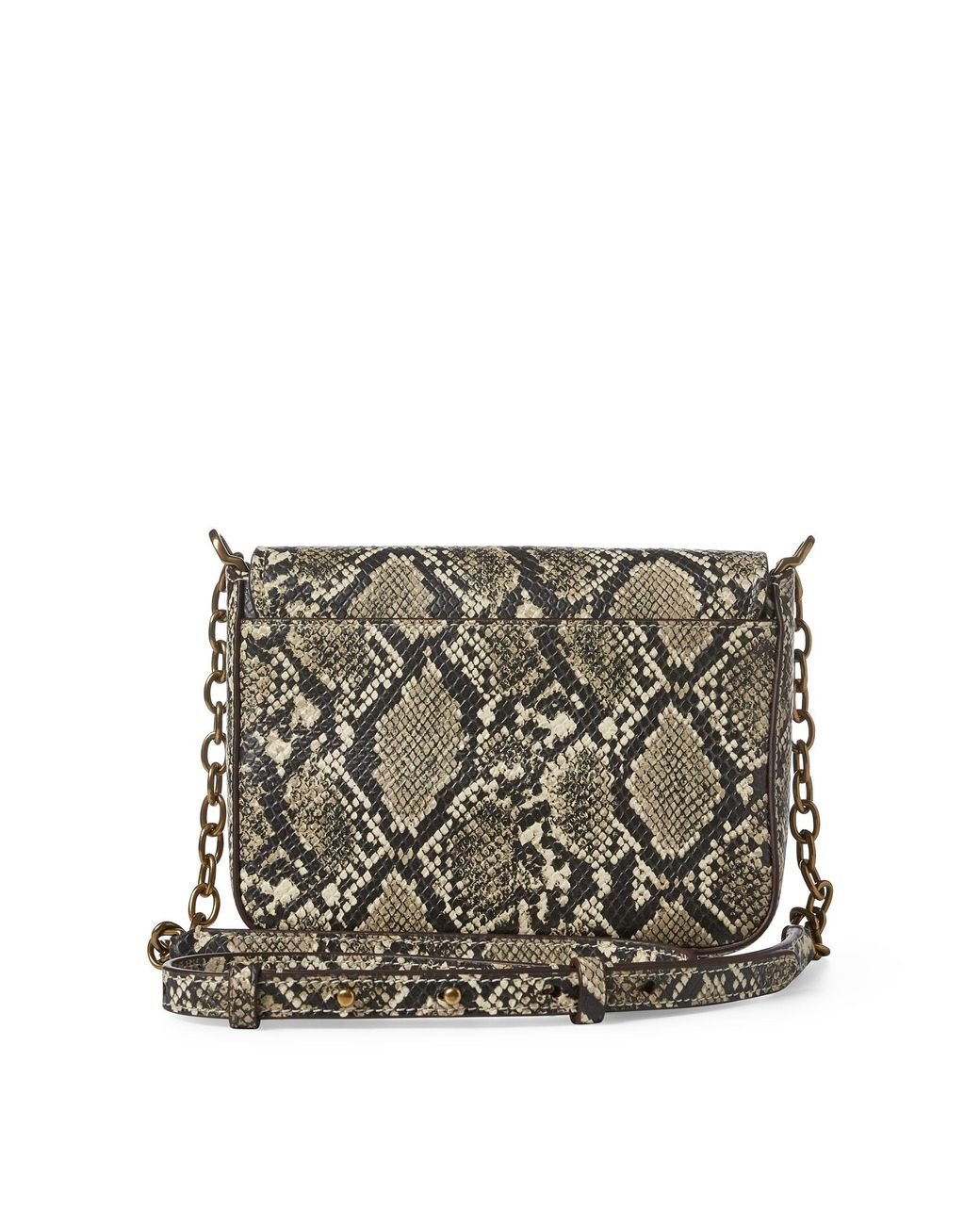 RALPH LAUREN CROSSBODY BAG LEATHER EMBOSSED SNAKESKIN BROWN/BEIGE