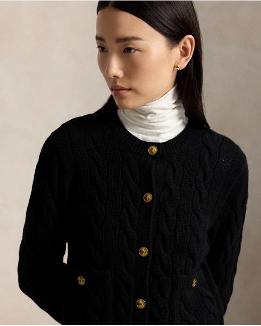 Polo Ralph Lauren Black Cable Wool-Cashmere Cardigan