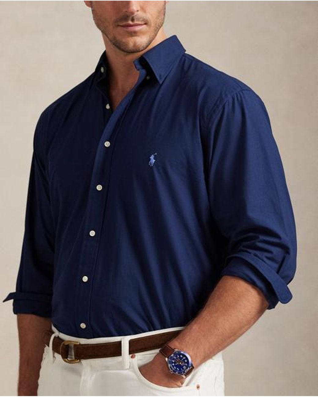 Polo Ralph Lauren Blue Stretch Poplin Shirt for men