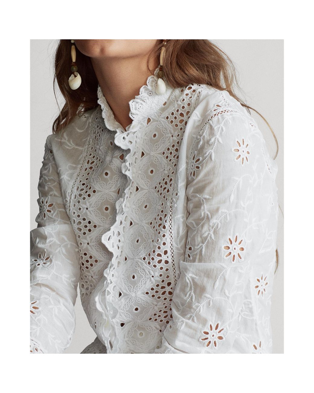 Polo Ralph Lauren Embroidered Eyelet Shirt in White | Lyst