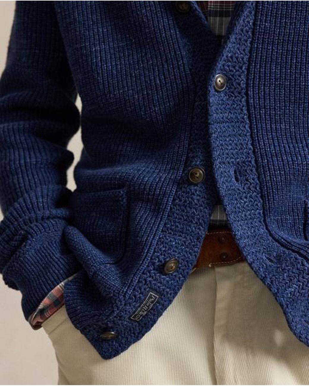 Polo Ralph Lauren Blue Textured Cotton Shawl Cardigan for men