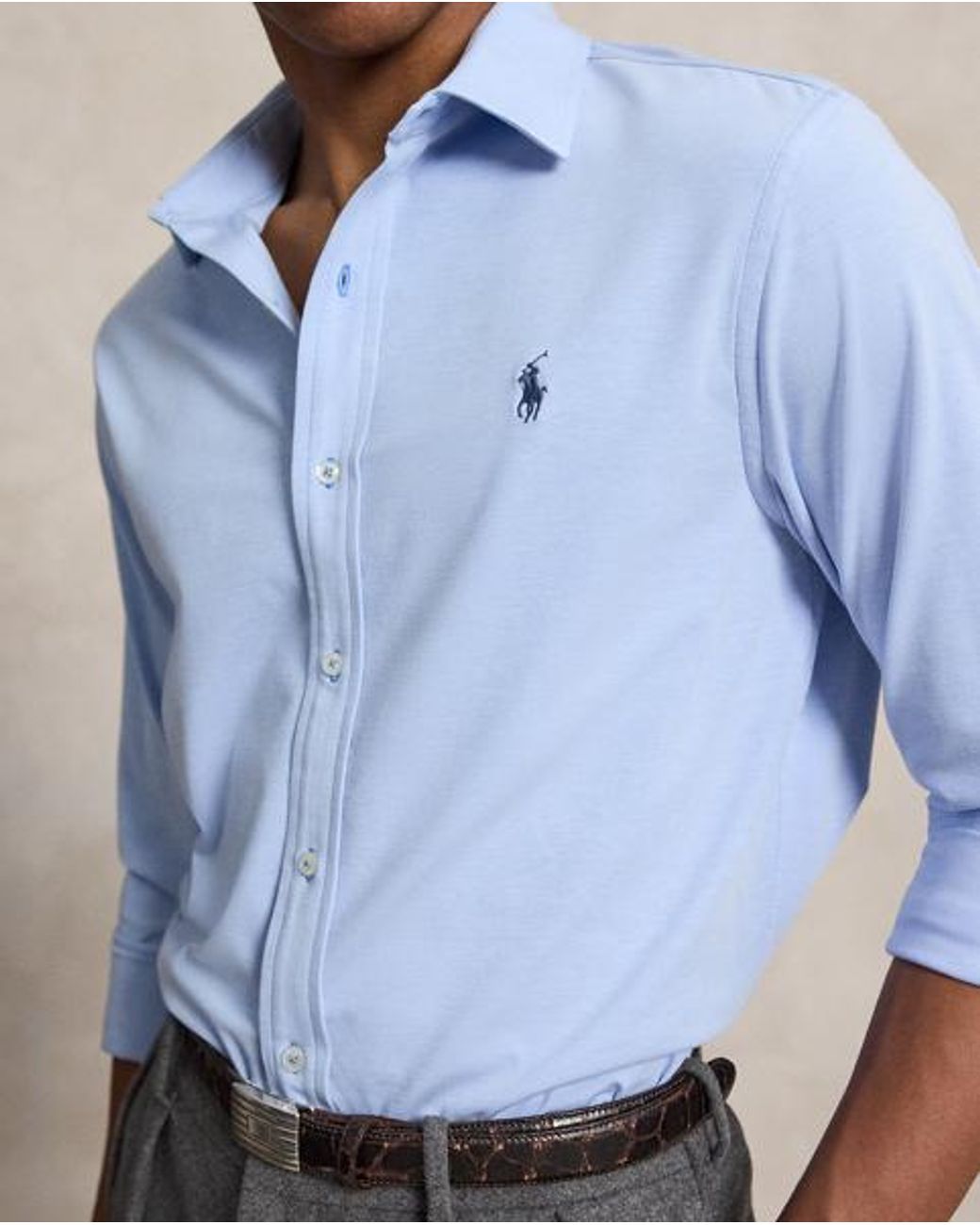 Polo Ralph Lauren Blue Stretch Knit Oxford Shirt for men