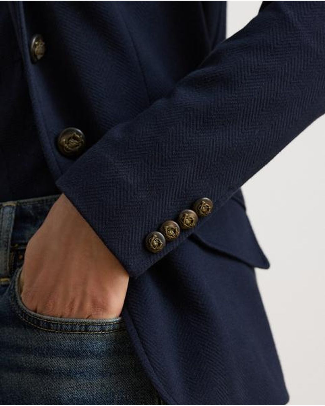 Ralph Lauren Blue Cotton Herringbone Jacquard Blazer