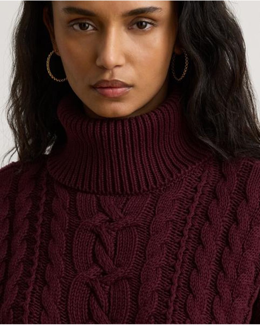 Ralph Lauren Red Cable-Knit Cotton Roll Neck Jumper