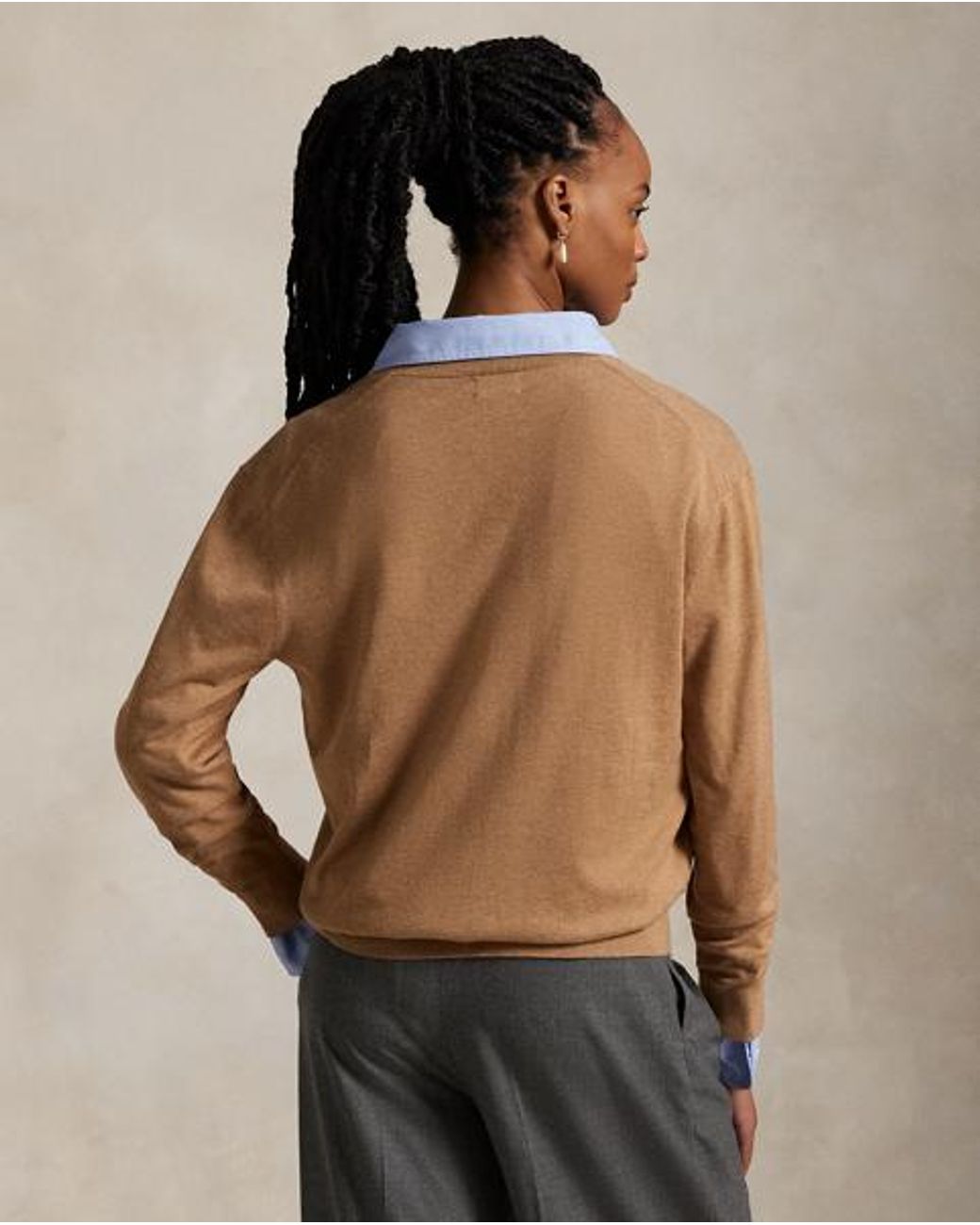 Polo Ralph Lauren Brown Cotton V-Neck Jumper