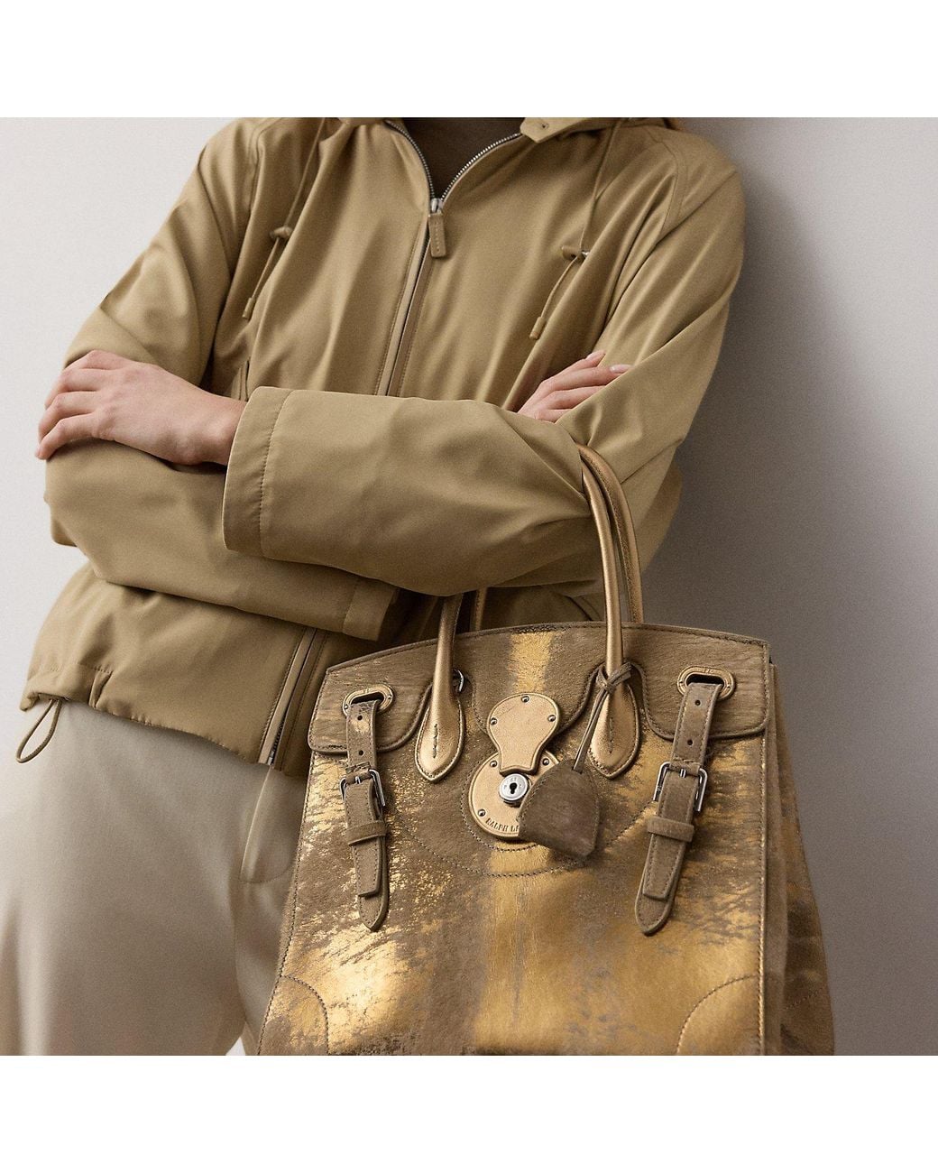 Ralph Lauren Natural Extra-Soft Ricky 33 Foiled Haircalf Bag