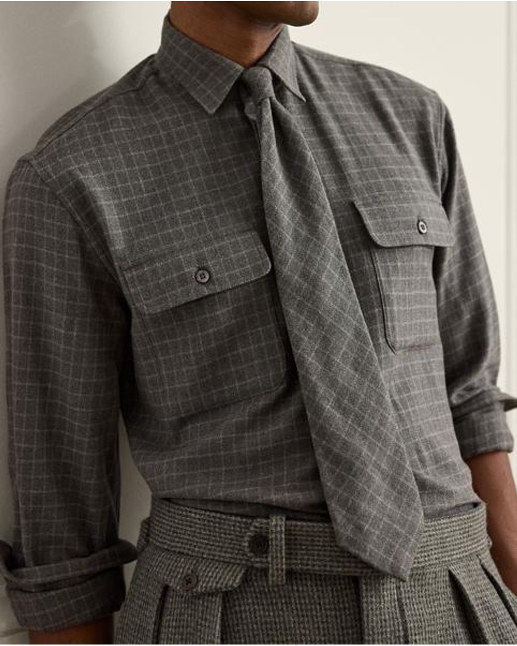 Ralph Lauren Gray Tattersall Flannel Shirt for men