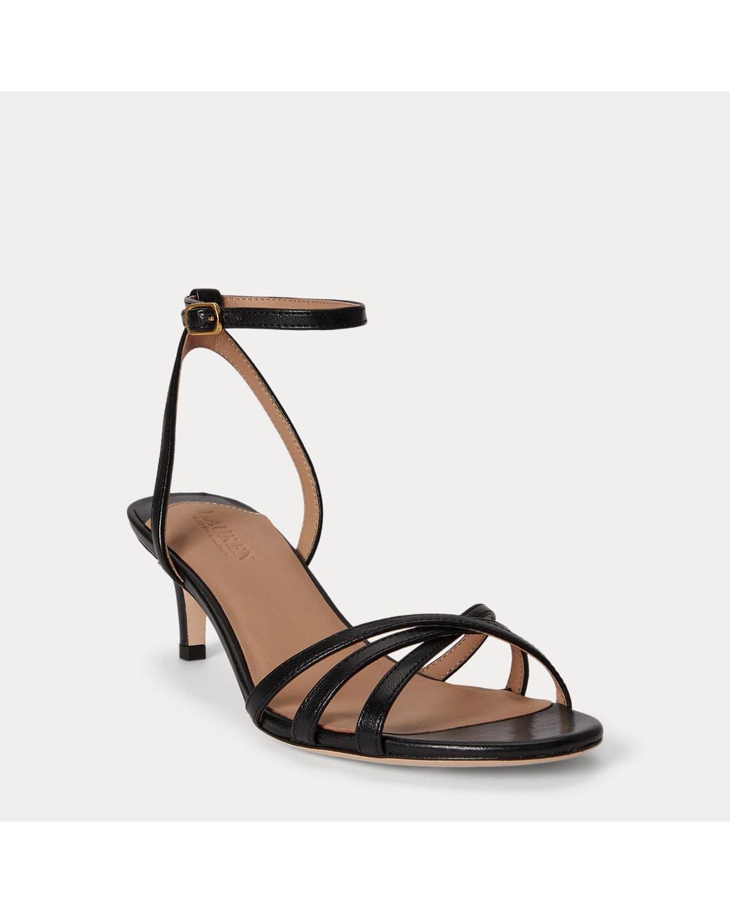 Ralph Lauren Black Kendyl Kitten-Heel Glazed Leather Sandal
