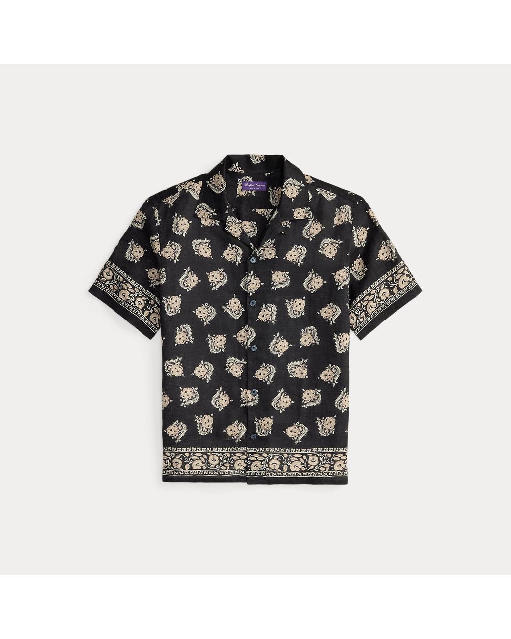 Ralph Lauren Black Printed Linen Camp Shirt for men
