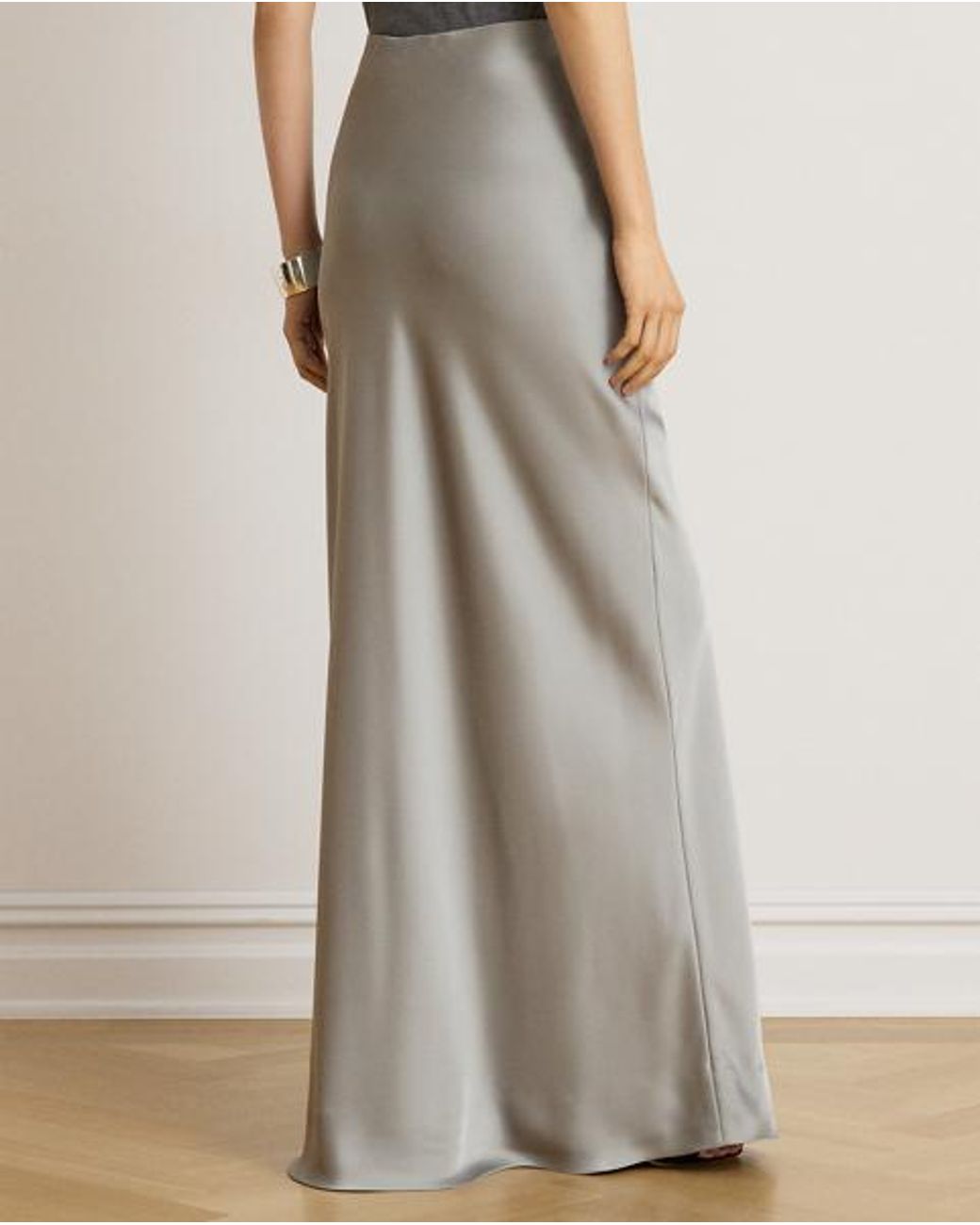 Ralph Lauren Gray Satin Charmeuse Maxiskirt