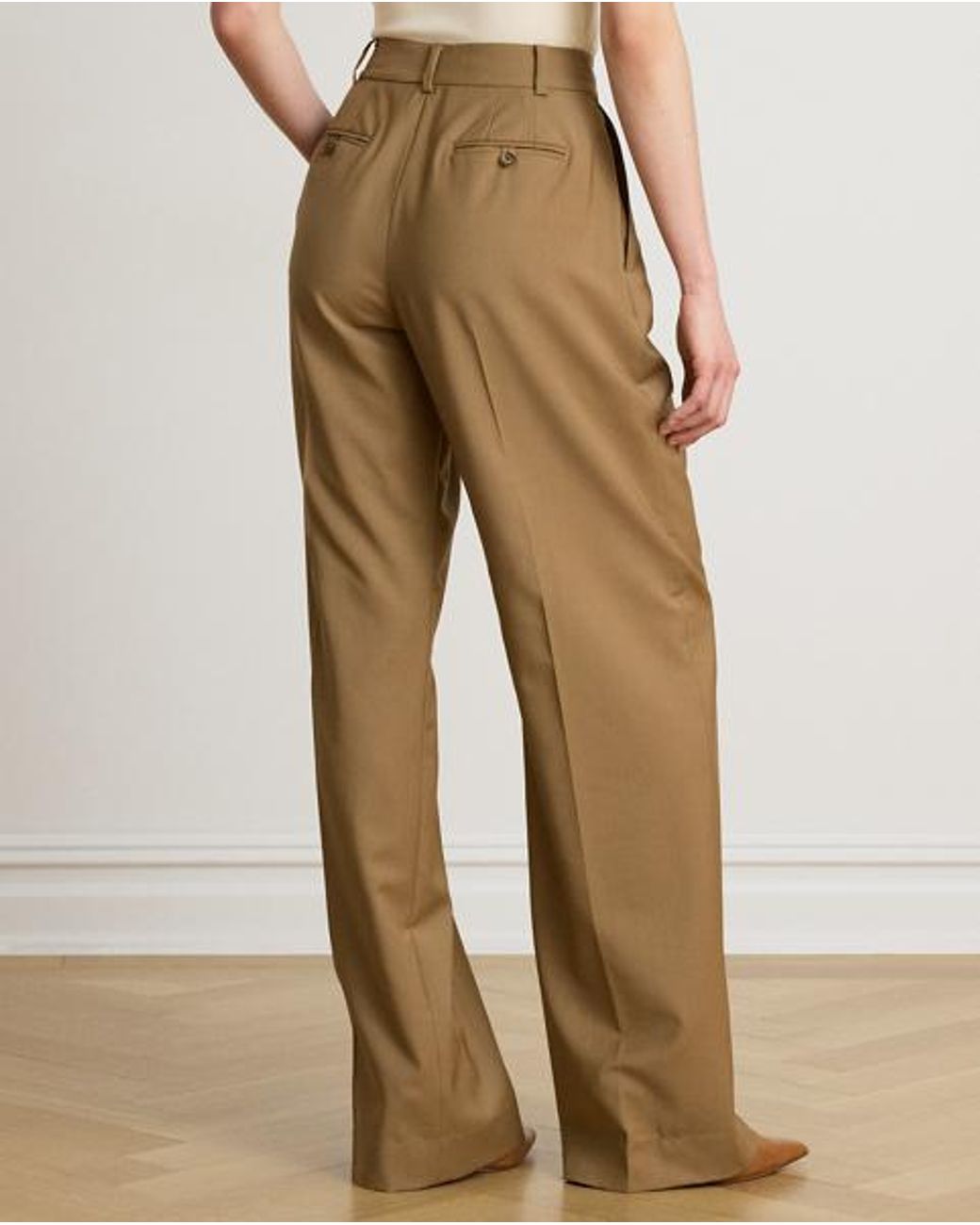 Ralph Lauren Natural Pleated Wool Pant