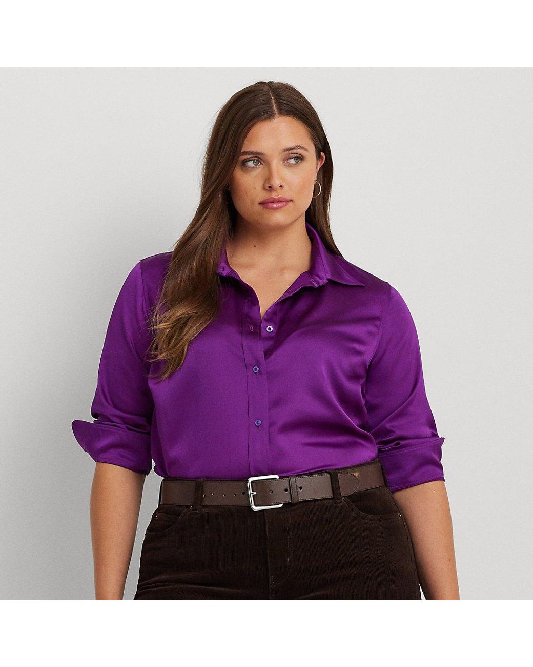 Ralph Lauren Ralph Lauren Satin Charmeuse Shirt in Purple | Lyst