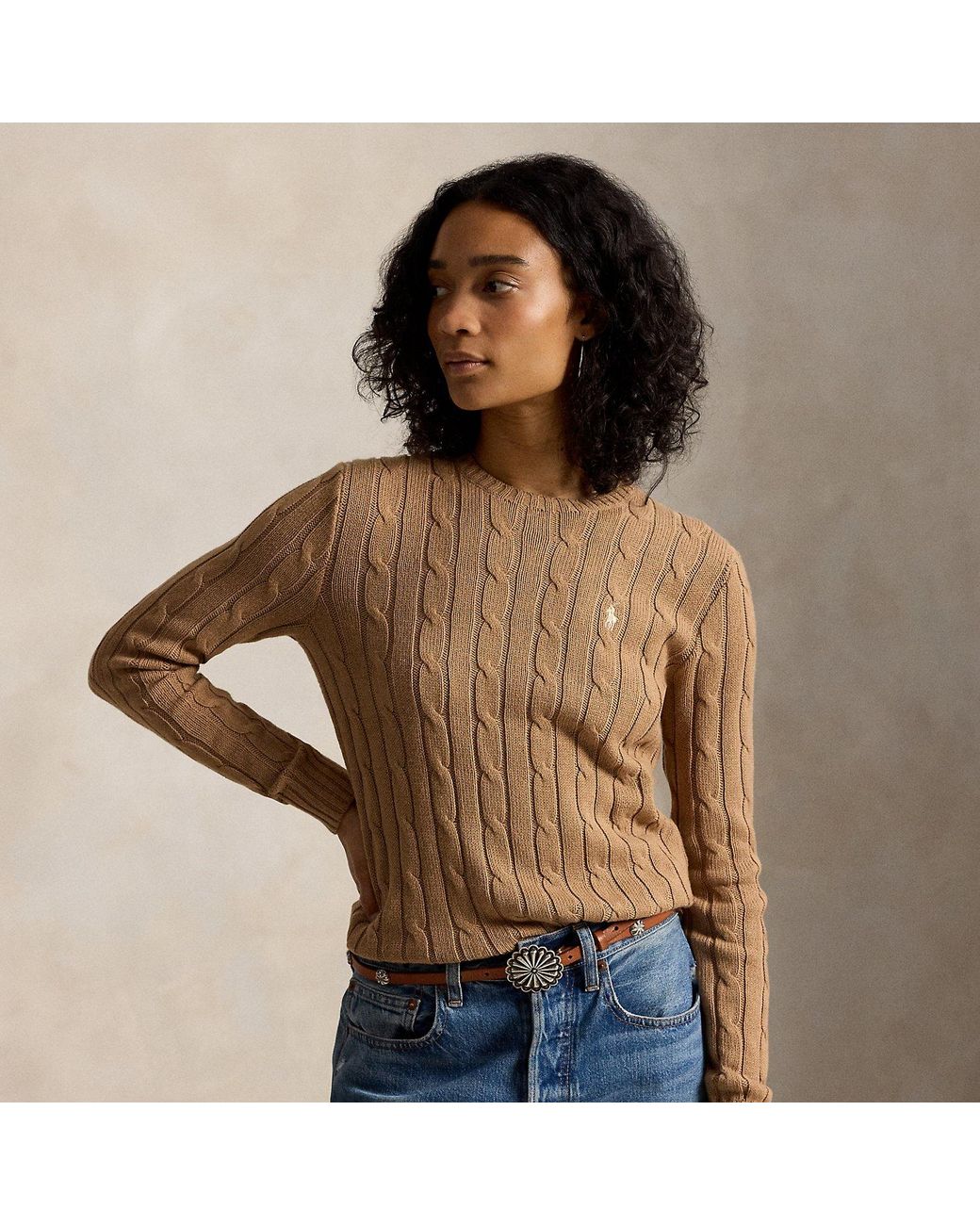 Polo Ralph Lauren Brown Cable-Knit Cotton Crewneck Jumper