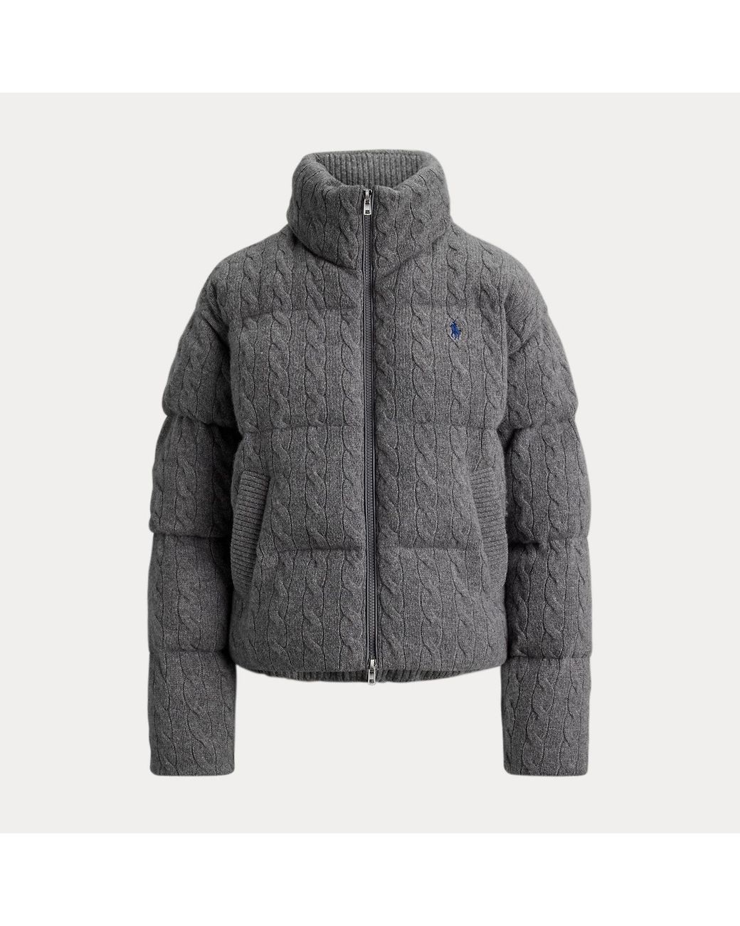 Polo Ralph Lauren Gray Cable Wool-Cashmere Puffer Jacket