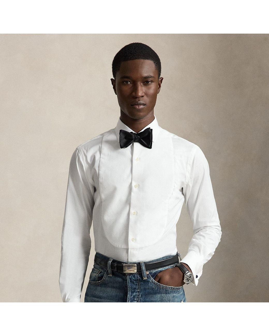 Polo Ralph Lauren Gray Custom Fit French Cuff Tuxedo Shirt for men