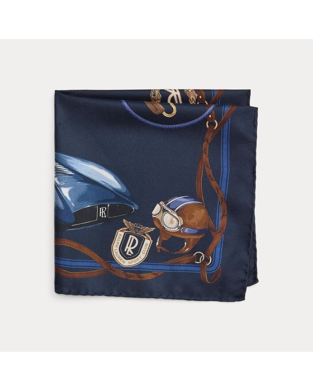 Ralph Lauren Blue Automobile-Print Silk Pocket Square for men