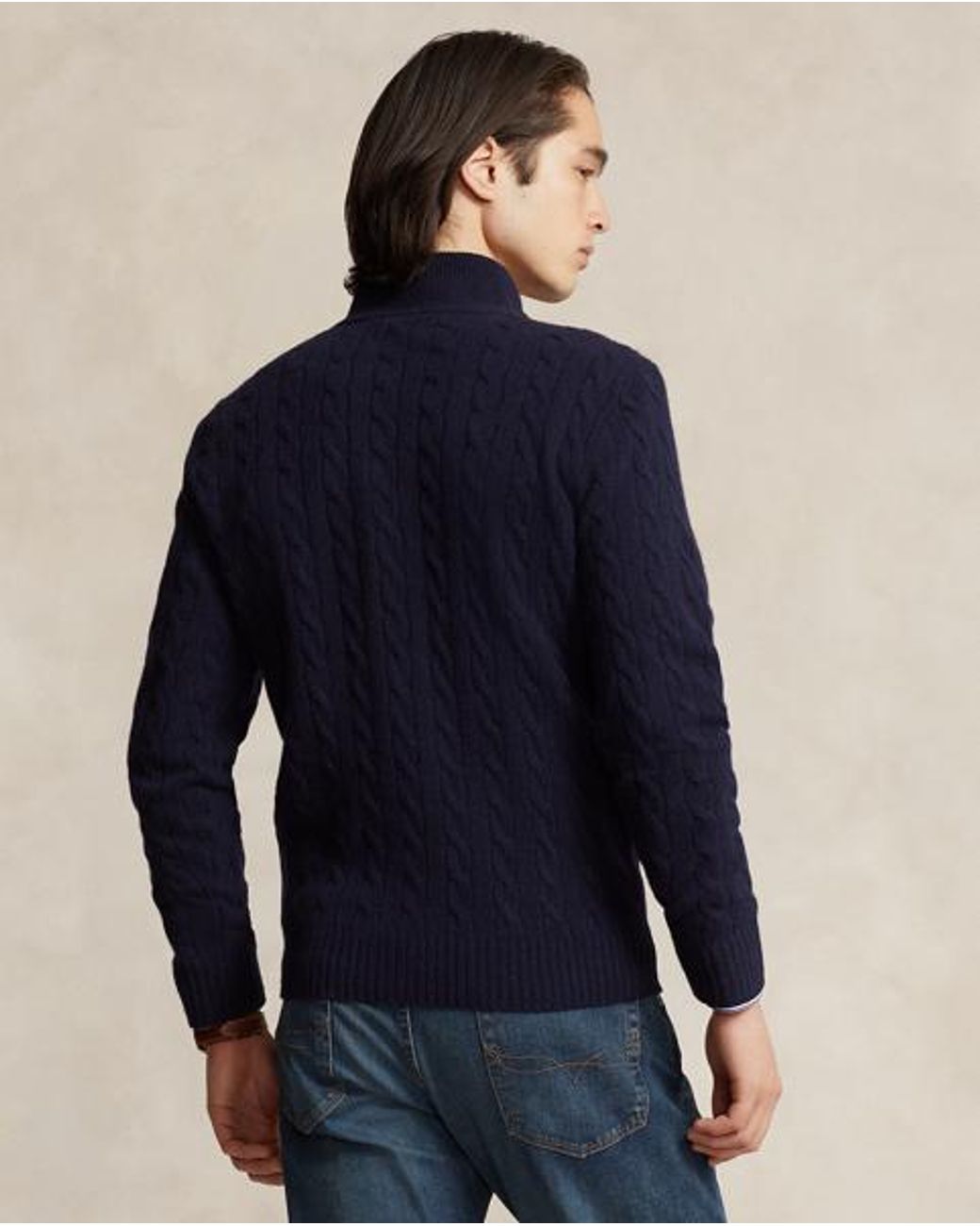 Polo Ralph Lauren Blue Cable-Knit Quarter-Zip Sweater for men