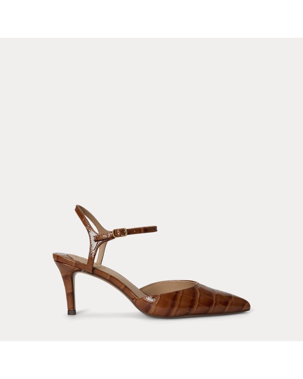 Ralph Lauren Brown Lilah Croc-Embossed Two-Piece Pump