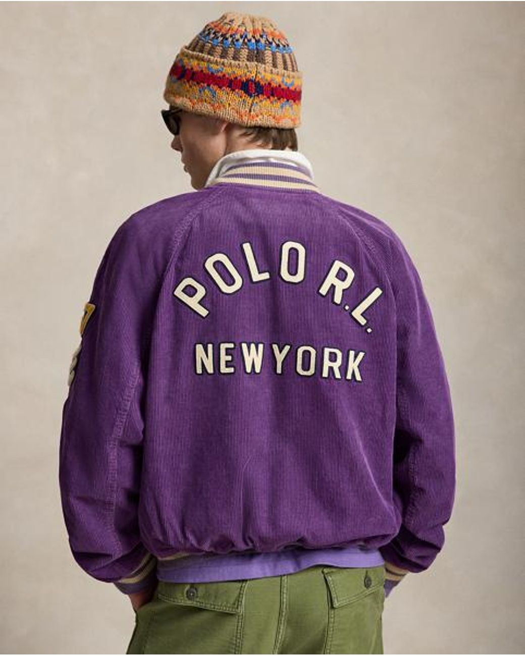 Polo Ralph Lauren Purple Corduroy Letterman Jacket for men
