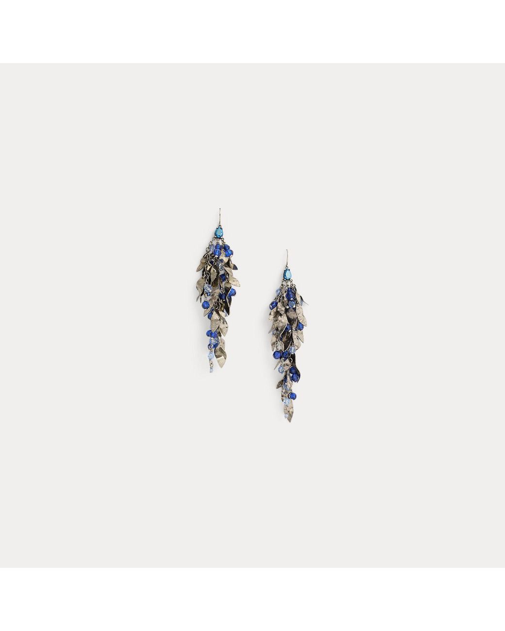 Ralph Lauren Gray Leaf Crystal Fringe Earrings