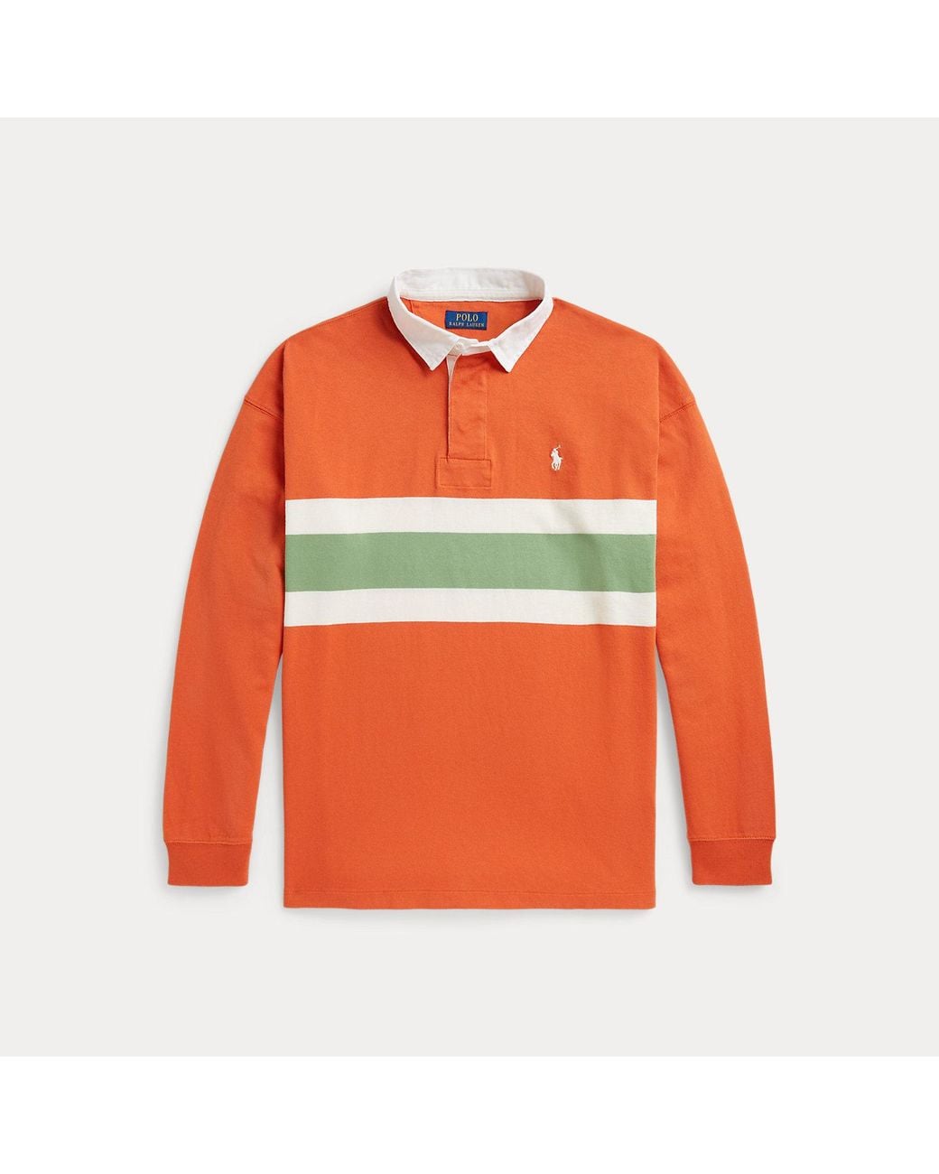 Polo Ralph Lauren Orange Big Fit Striped Jersey Rugby Shirt for men