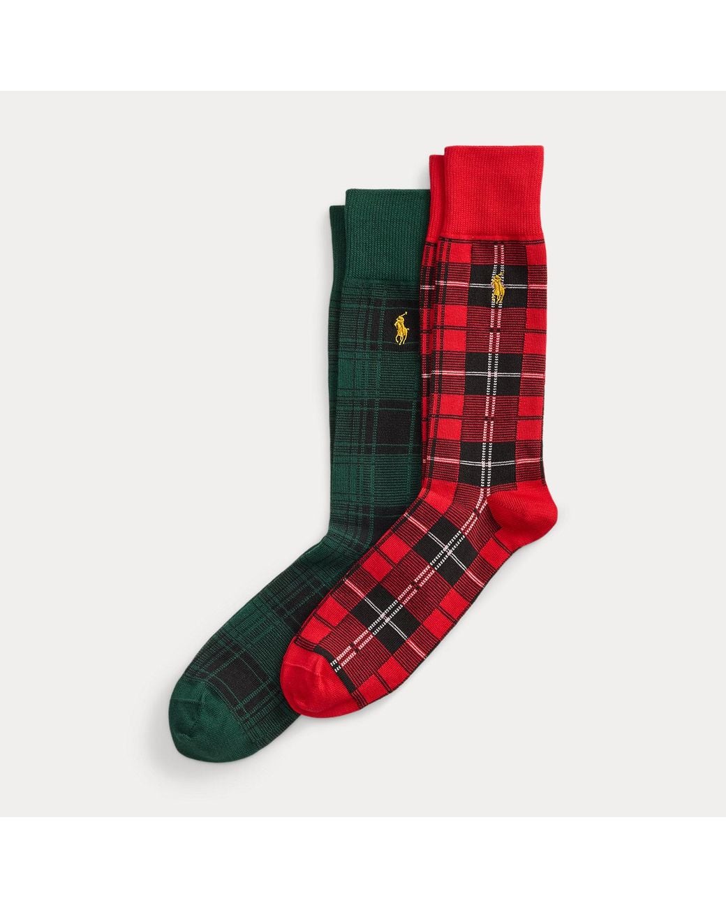 Ralph Lauren Red Plaid Cotton-Blend Trouser Sock 2-Pack for men