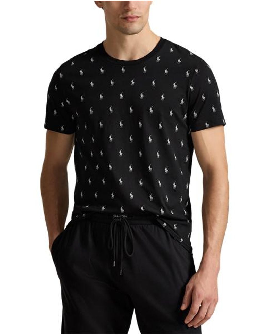 Polo Ralph Lauren Black Allover Pony Cotton Jersey Sleep Shirt for men