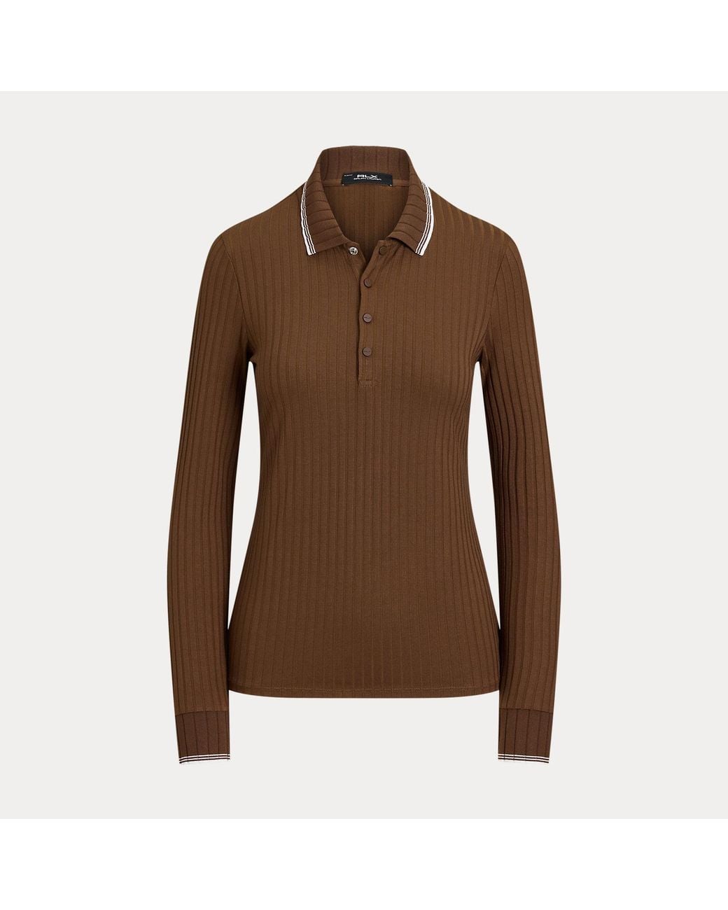 Ralph Lauren Brown Slim Fit Rib-Knit Long-Sleeve Polo Shirt