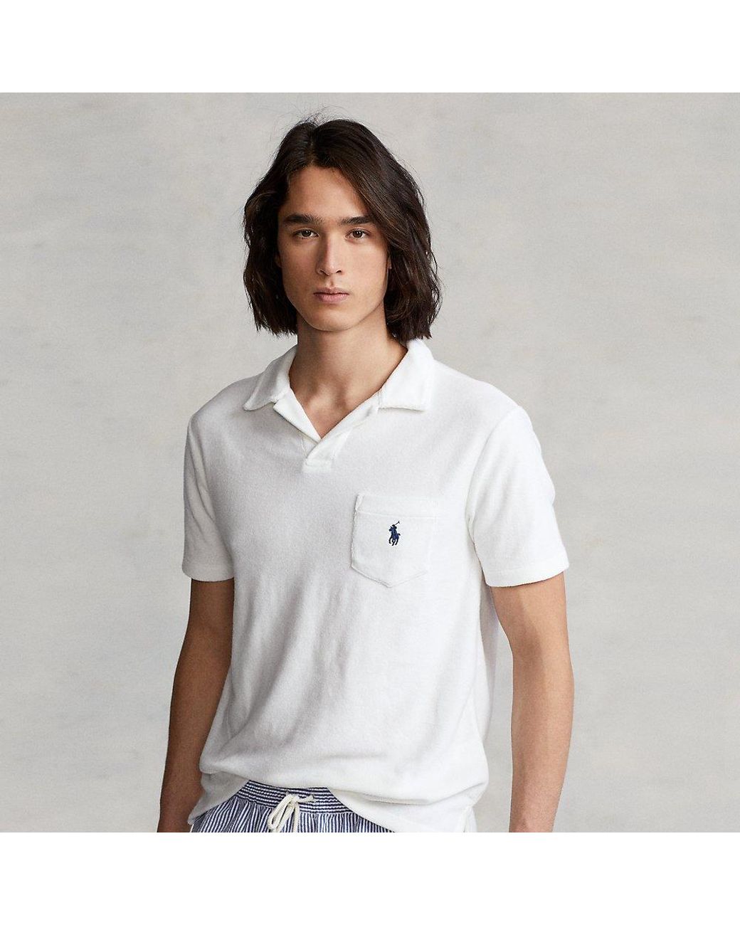 Ralph Lauren Custom Slim Fit Terry Polo Shirt in White for Men | Lyst