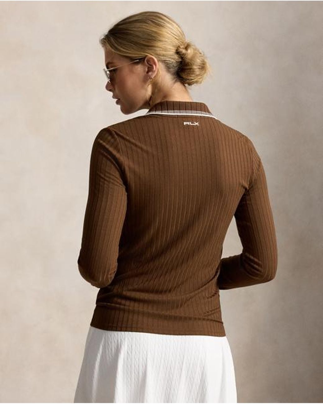 Ralph Lauren Brown Slim Fit Rib-Knit Long-Sleeve Polo Shirt