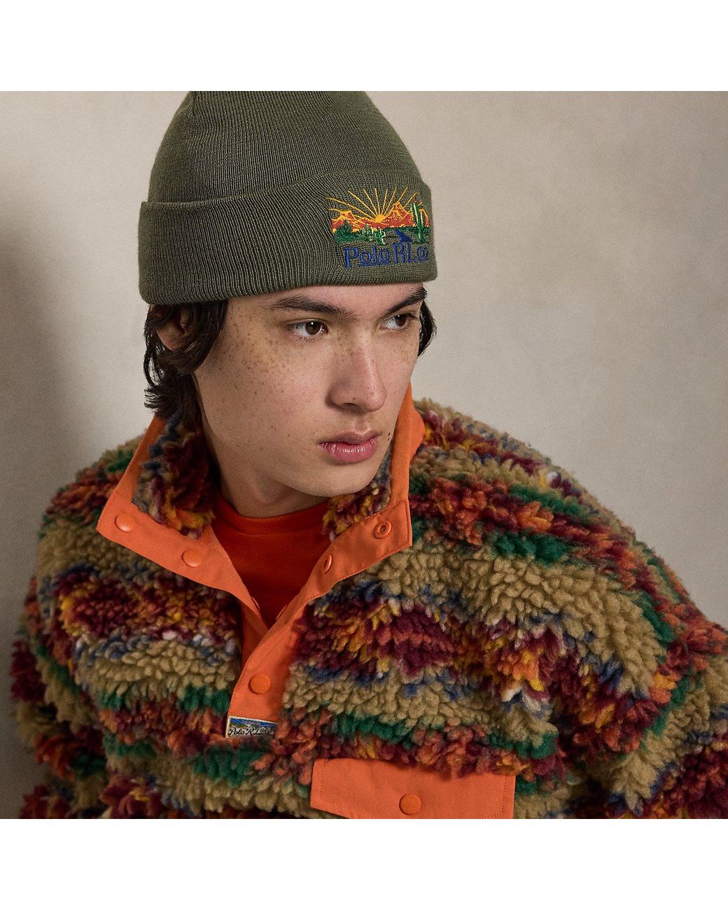 Gorro De Mezcla De Lana Con Bordado Polo Ralph Lauren de hombre de color Green