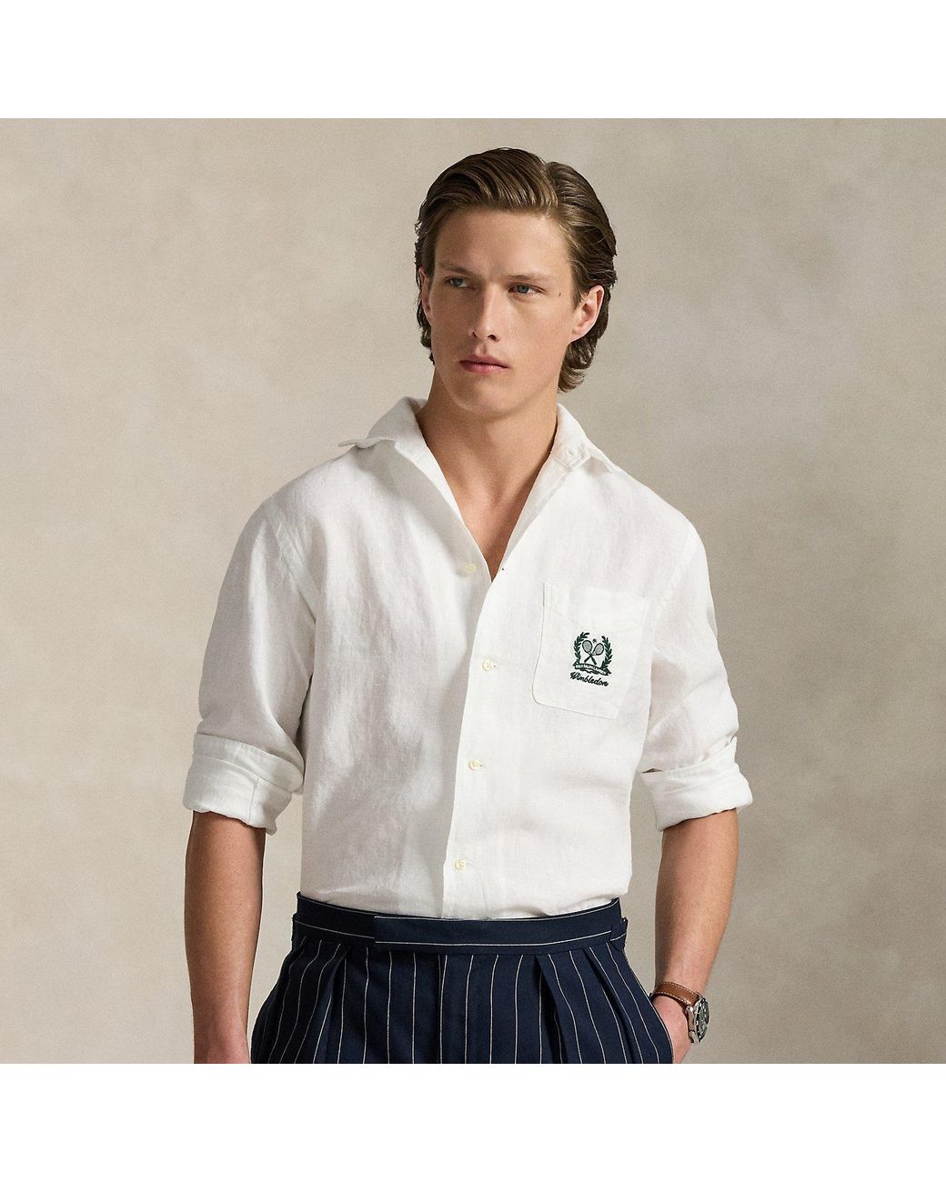 Polo Ralph Lauren Wimbledon Embroidered Linen Shirt in White for Men ...