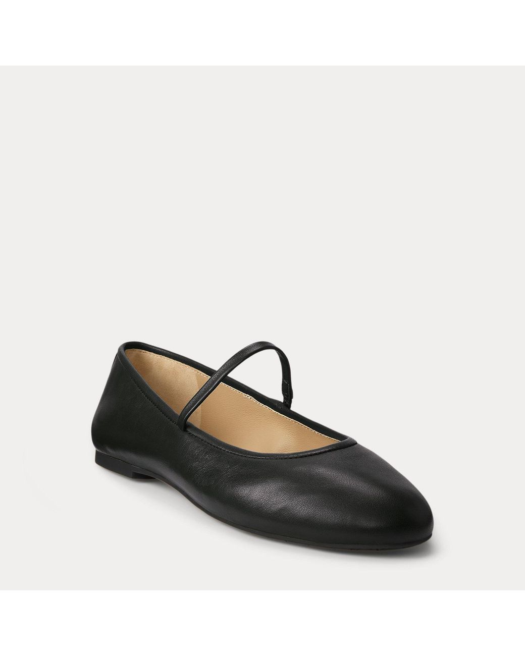 Ralph Lauren Black Jayna Nappa Leather Mary Jane Flat
