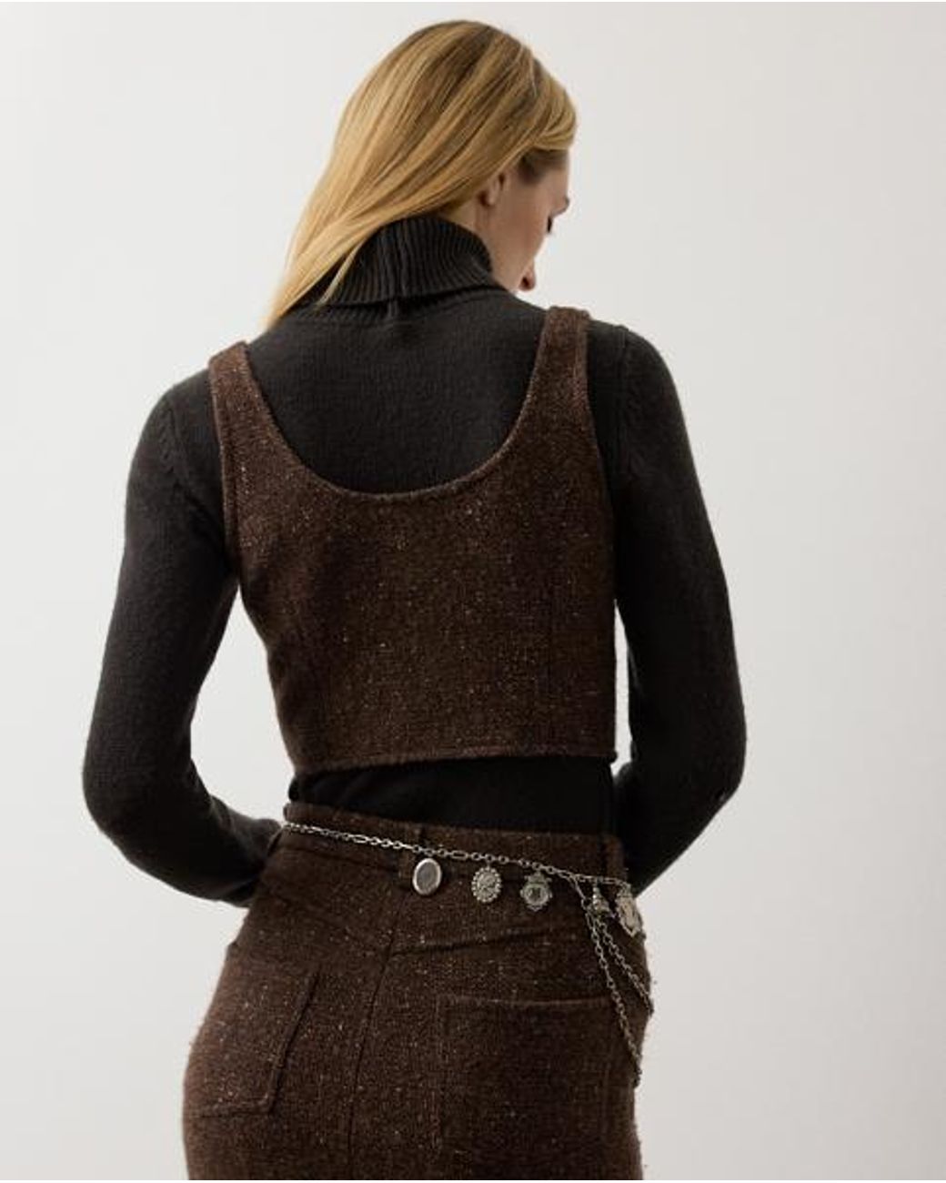 Ralph Lauren Black Sherry Wool-Blend Donegal Tweed Top