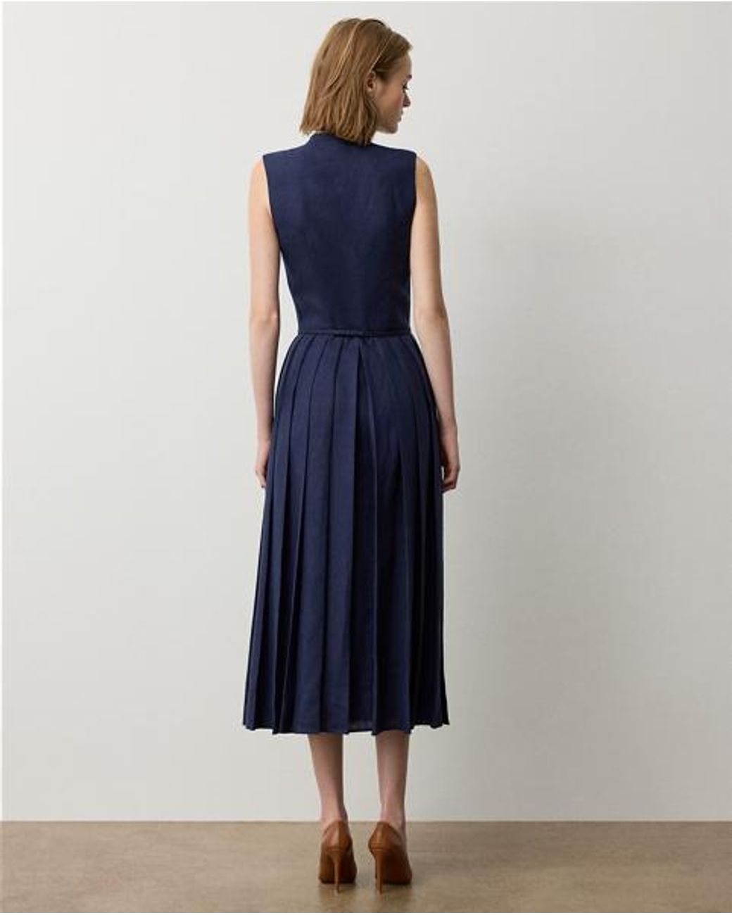 Ralph Lauren Blue Kennedi Linen Sleeveless Day Dress