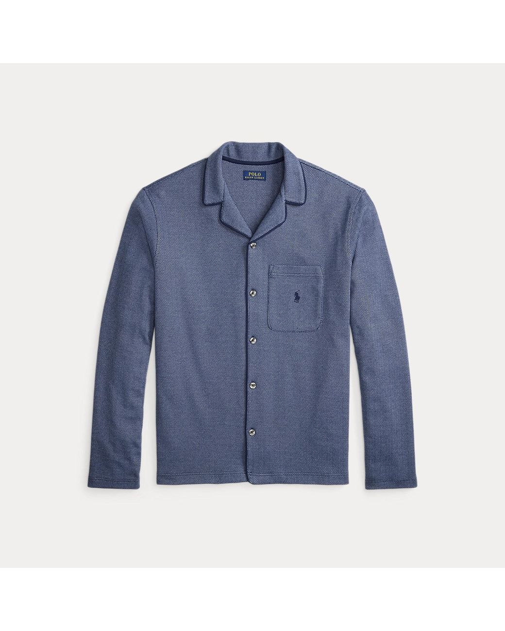 Ralph Lauren Herringbone-Knit Pajama Shirt in Blue for Men | Lyst