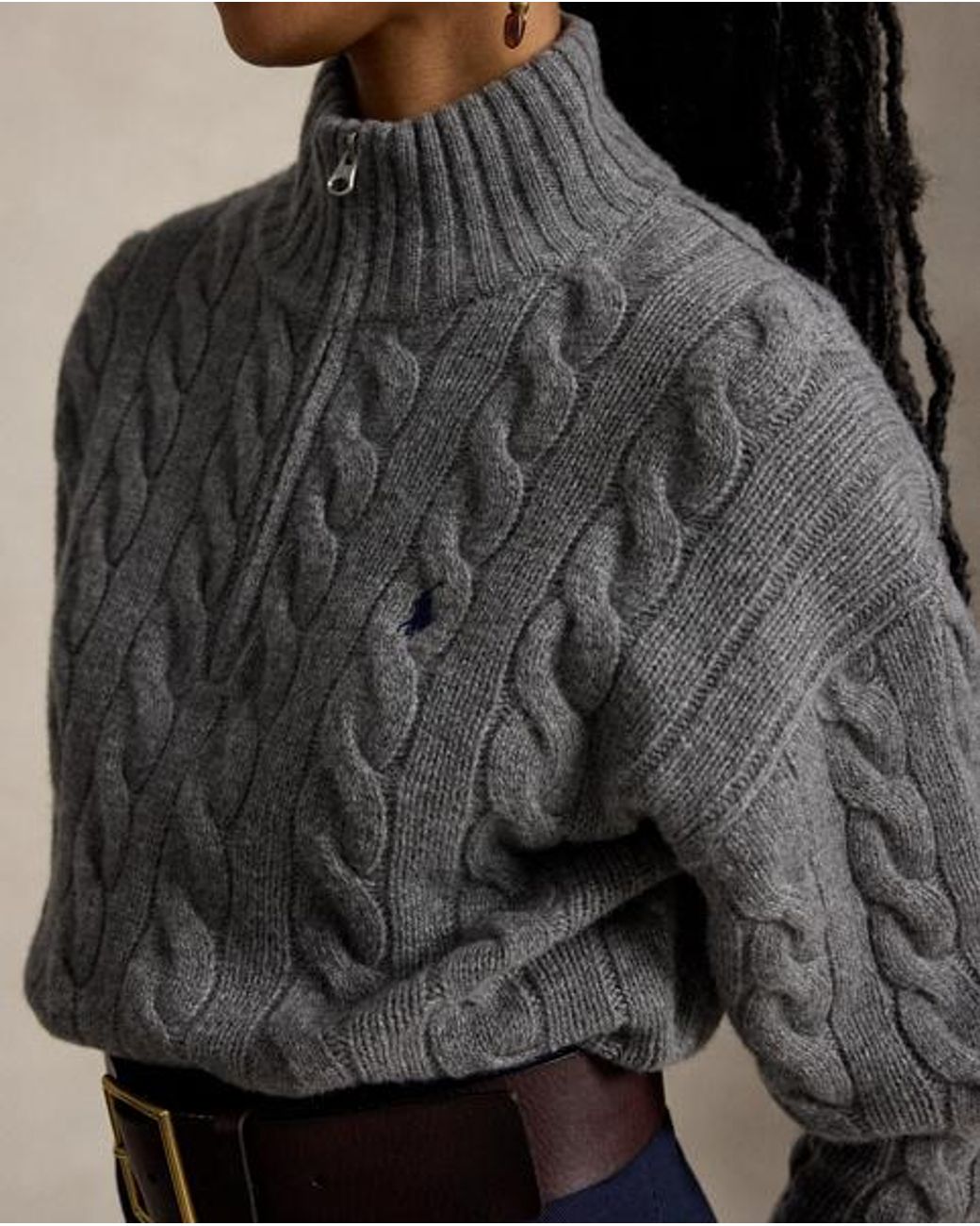 Polo Ralph Lauren Gray Cable Wool-Cashmere Half-Zip Jumper